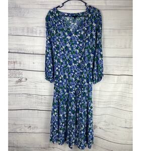 Talbots Dress Womens Plus 20W Floral V Neck Long Sleeves Midi Tiered Viscose